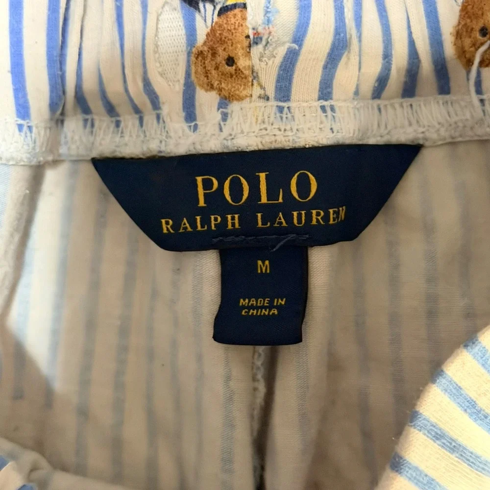 Polo Ralph Lauren Mens Pajama Pants Polo Bear Stripe Blue White Cotton Size M